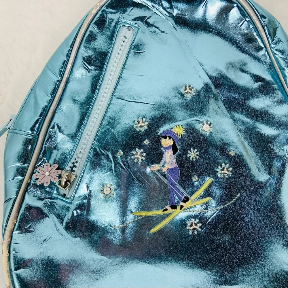 Gymboree Ski bunny embroidered Blue Metallic kids one shoulder small Backpack